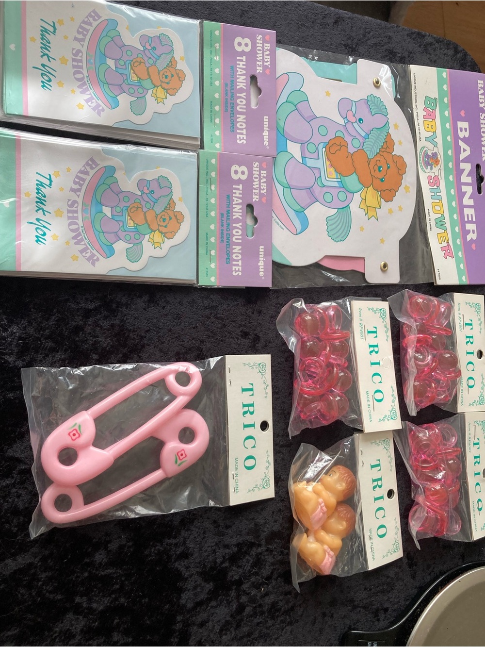 Baby Shower Decorations Set - Pink Baby Pins, Pacifiers & Thank You Notes
